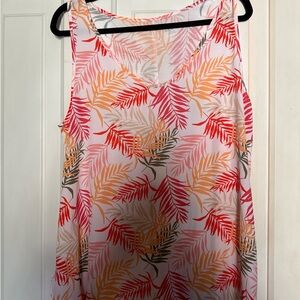 LOFT Pink Relaxed Tank Top with Tropical Print